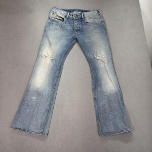 Diesel Zathan Bootcut Jeans Mens Light Wash Blue Distressed Low Rise Fits 32x30